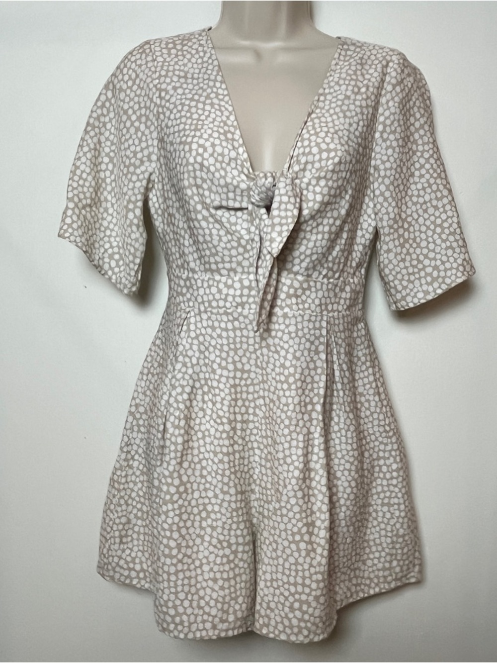 Dotti Cream Retro Polkadot Romper Short Sleeve Bow Size 8 Boho Preppy
